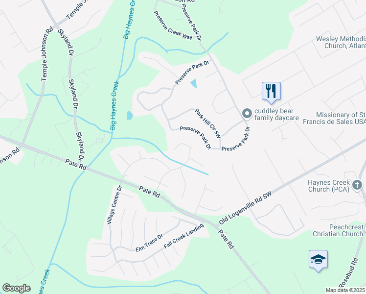 map of restaurants, bars, coffee shops, grocery stores, and more near 1965 Winnstead Place in Loganville