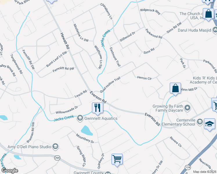map of restaurants, bars, coffee shops, grocery stores, and more near 3740 Quail Hollow Trail in Snellville
