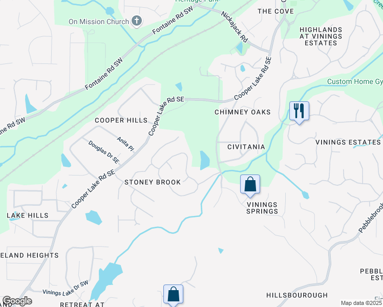 map of restaurants, bars, coffee shops, grocery stores, and more near 5086 Stoneywood Circle Southeast in Mableton