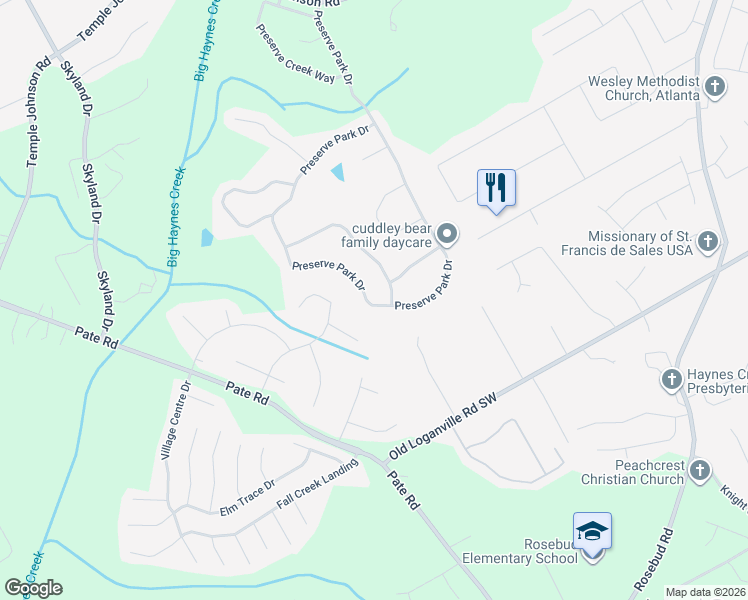 map of restaurants, bars, coffee shops, grocery stores, and more near 1012 Preserve Park Drive in Loganville