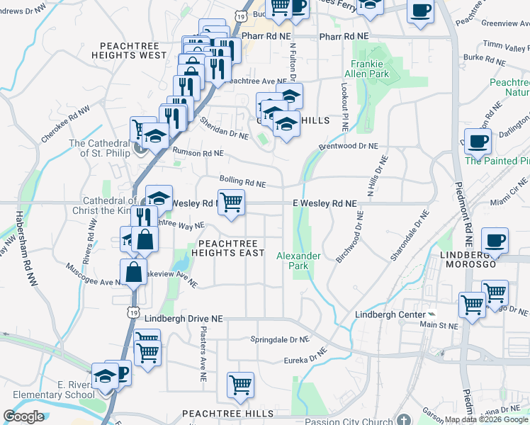 map of restaurants, bars, coffee shops, grocery stores, and more near 233 Kenlock Place Northeast in Atlanta