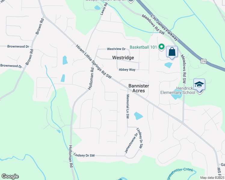 map of restaurants, bars, coffee shops, grocery stores, and more near 4646 Sammy Drive Southwest in Powder Springs