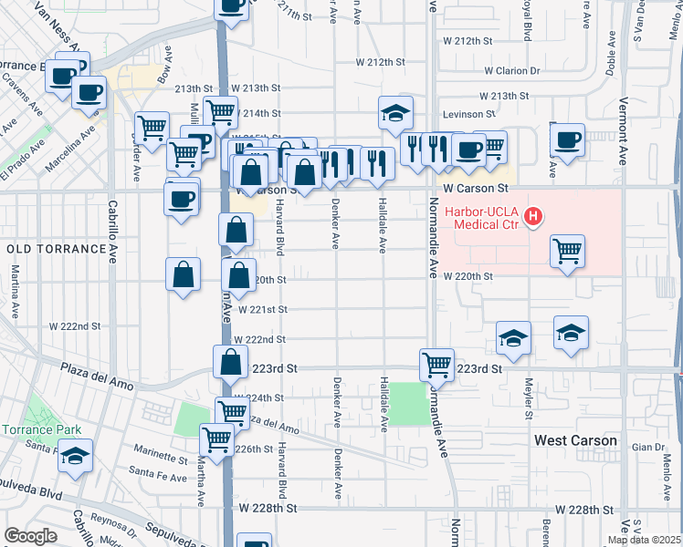 map of restaurants, bars, coffee shops, grocery stores, and more near 1457 West 220th Street in Torrance