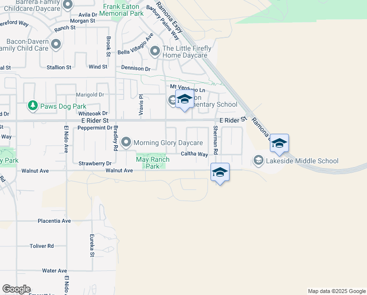 map of restaurants, bars, coffee shops, grocery stores, and more near 3046 Jacinta Drive in Perris