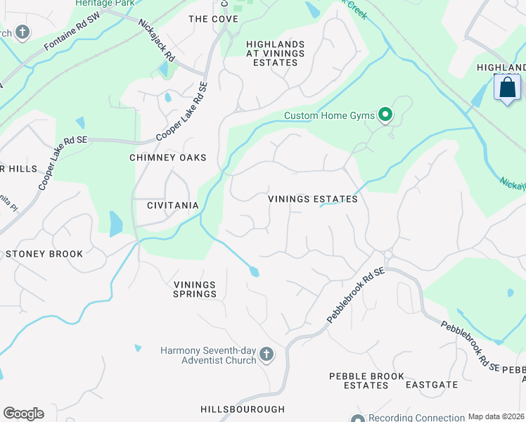 map of restaurants, bars, coffee shops, grocery stores, and more near 5133 Vinings Estates Drive Southeast in Mableton