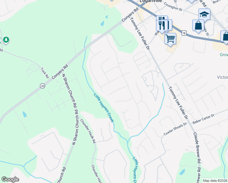 map of restaurants, bars, coffee shops, grocery stores, and more near 325 Big Game Way in Loganville