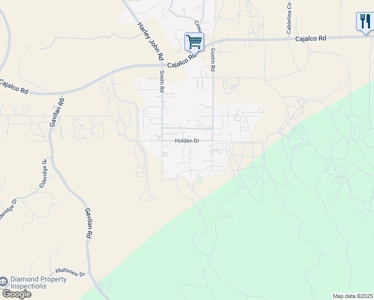 map of restaurants, bars, coffee shops, grocery stores, and more near 17551 Holden Drive in Perris