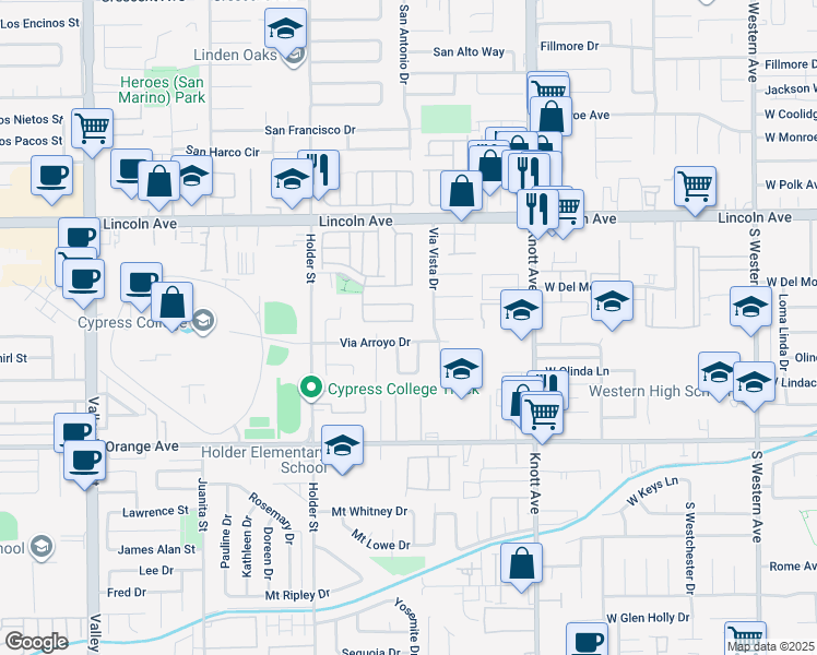 map of restaurants, bars, coffee shops, grocery stores, and more near 6604 Marquette Drive in Buena Park