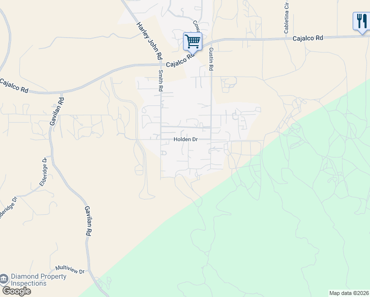 map of restaurants, bars, coffee shops, grocery stores, and more near 20050 Grill Court in Perris