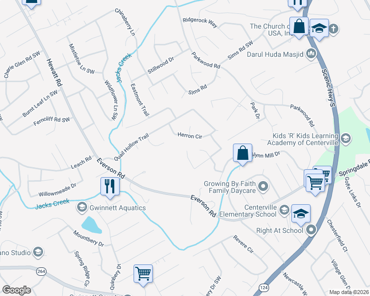 map of restaurants, bars, coffee shops, grocery stores, and more near 2998 Cordite Loop in Snellville