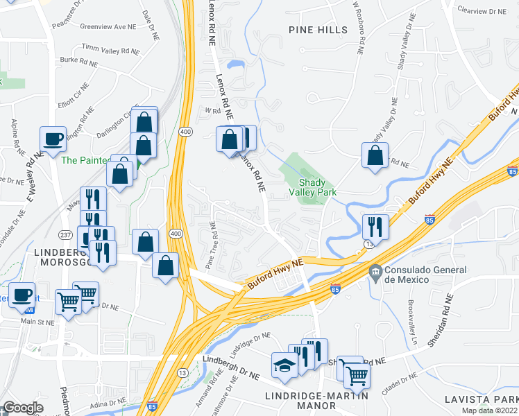 map of restaurants, bars, coffee shops, grocery stores, and more near 2694 Park Avenue in Atlanta