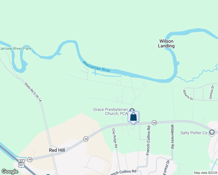 map of restaurants, bars, coffee shops, grocery stores, and more near 1340 Riverside Drive in Conway