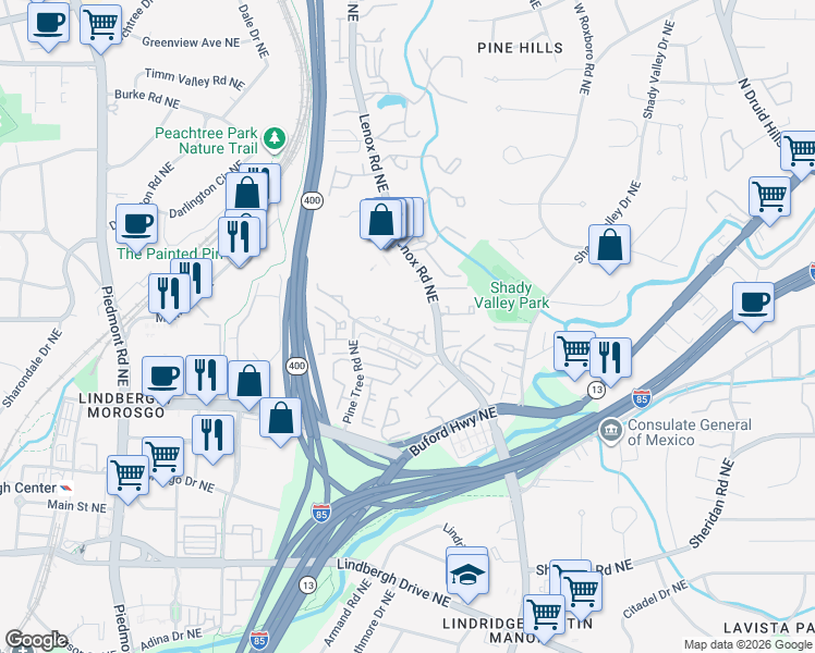 map of restaurants, bars, coffee shops, grocery stores, and more near 2694 Park Avenue in Atlanta