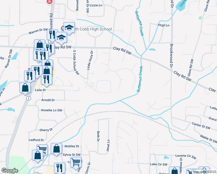 map of restaurants, bars, coffee shops, grocery stores, and more near 1712 Fulmont Circle in Mableton