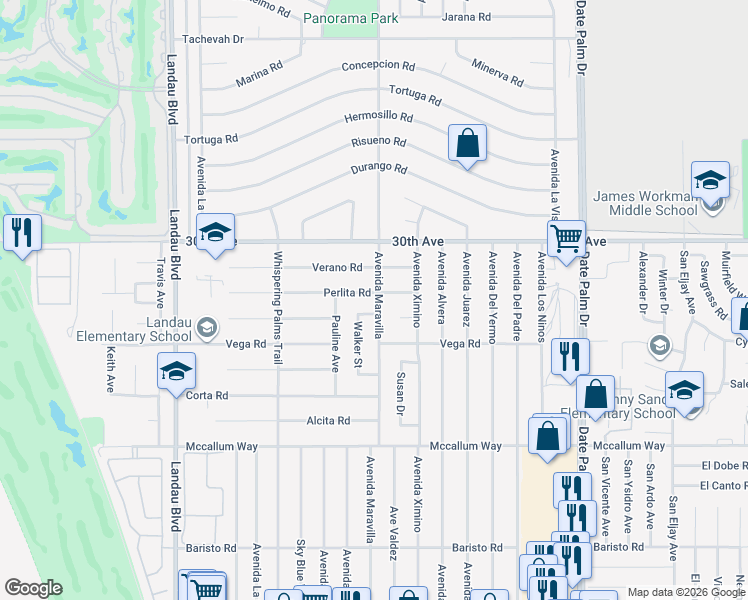 map of restaurants, bars, coffee shops, grocery stores, and more near 68472 Joaquine Way in Cathedral City