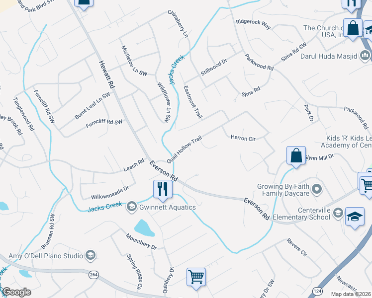 map of restaurants, bars, coffee shops, grocery stores, and more near 3740 Quail Hollow Trail in Snellville