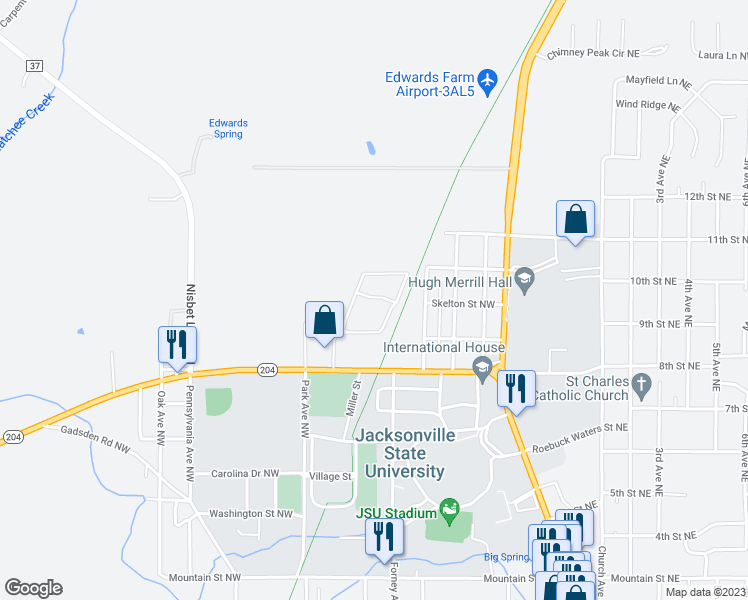 map of restaurants, bars, coffee shops, grocery stores, and more near 331 Nisbet Street Northwest in Jacksonville