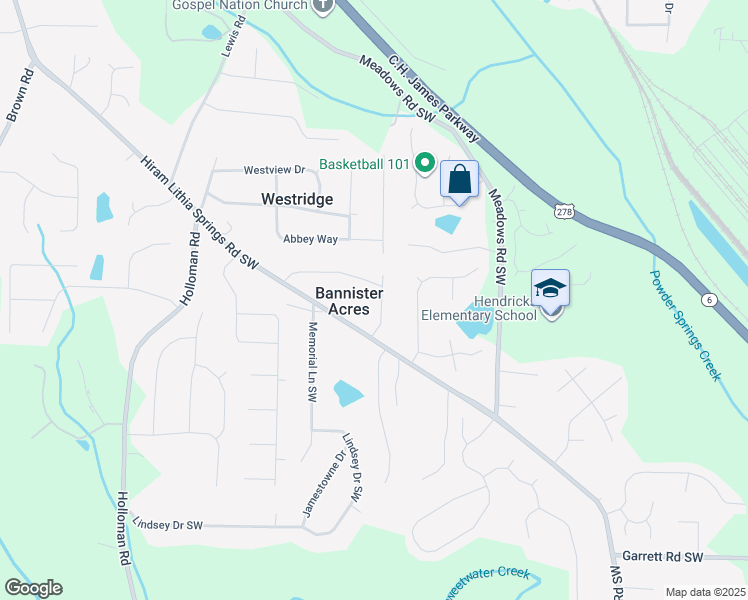 map of restaurants, bars, coffee shops, grocery stores, and more near 5164 Alder Lane in Powder Springs
