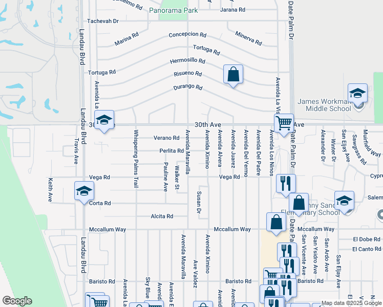 map of restaurants, bars, coffee shops, grocery stores, and more near 68530 Joaquine Court in Cathedral City