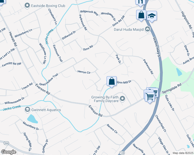 map of restaurants, bars, coffee shops, grocery stores, and more near 2862 Cordite Loop in Snellville