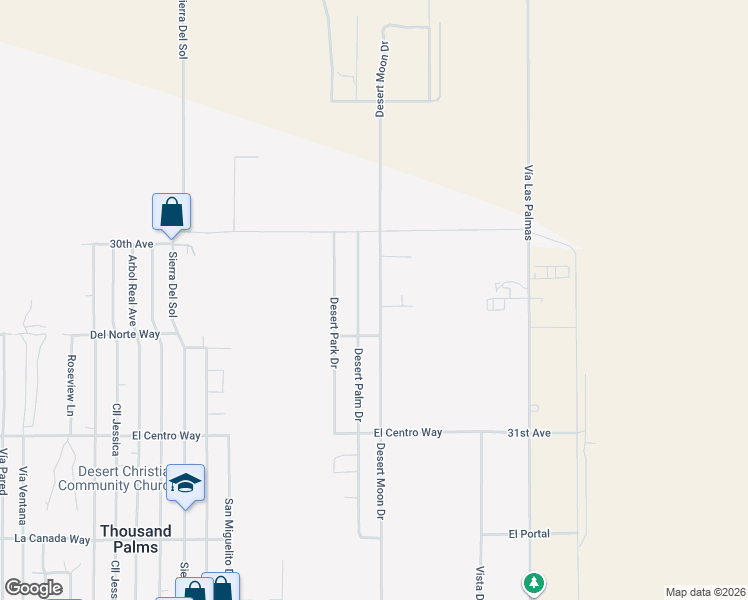 map of restaurants, bars, coffee shops, grocery stores, and more near 30319 Desert Moon Drive in Thousand Palms