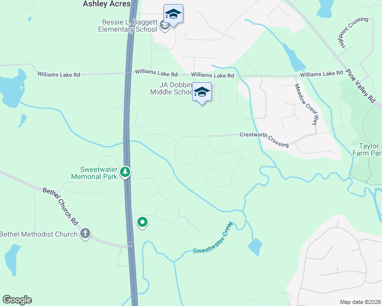 map of restaurants, bars, coffee shops, grocery stores, and more near 1115 Crestworth Crossing in Powder Springs