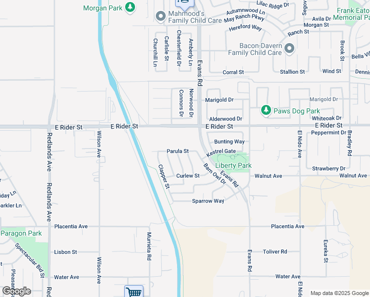 map of restaurants, bars, coffee shops, grocery stores, and more near 940 Parula Street in Perris