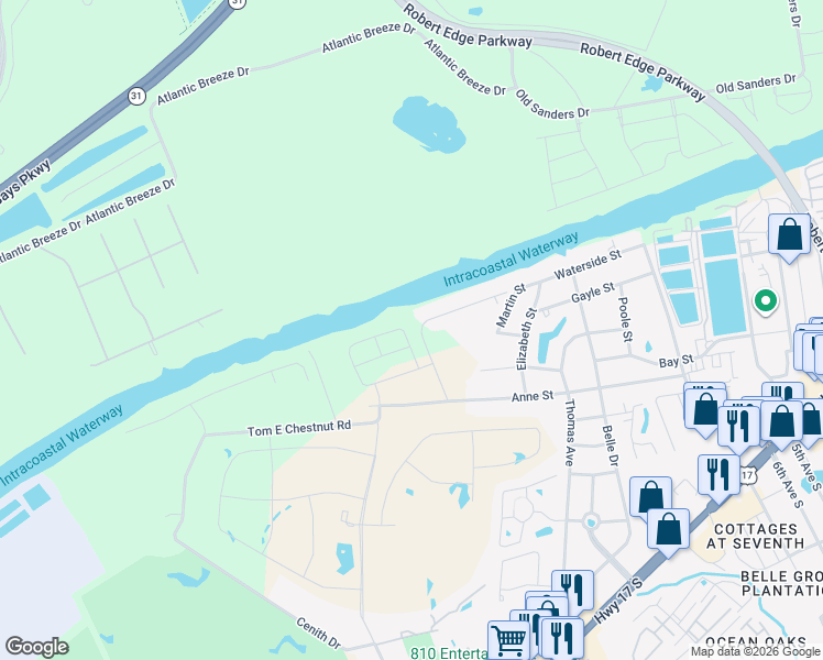 map of restaurants, bars, coffee shops, grocery stores, and more near 1025 Ridgewood Drive in North Myrtle Beach