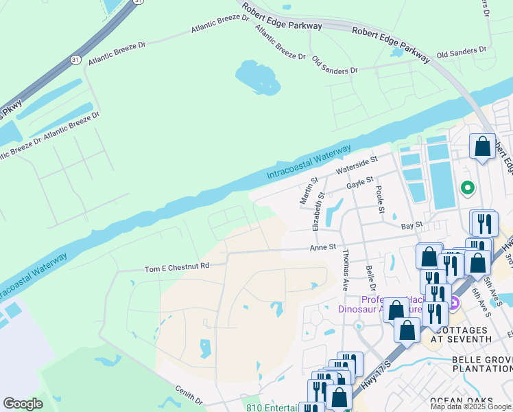 map of restaurants, bars, coffee shops, grocery stores, and more near 1025 Ridgewood Drive in North Myrtle Beach