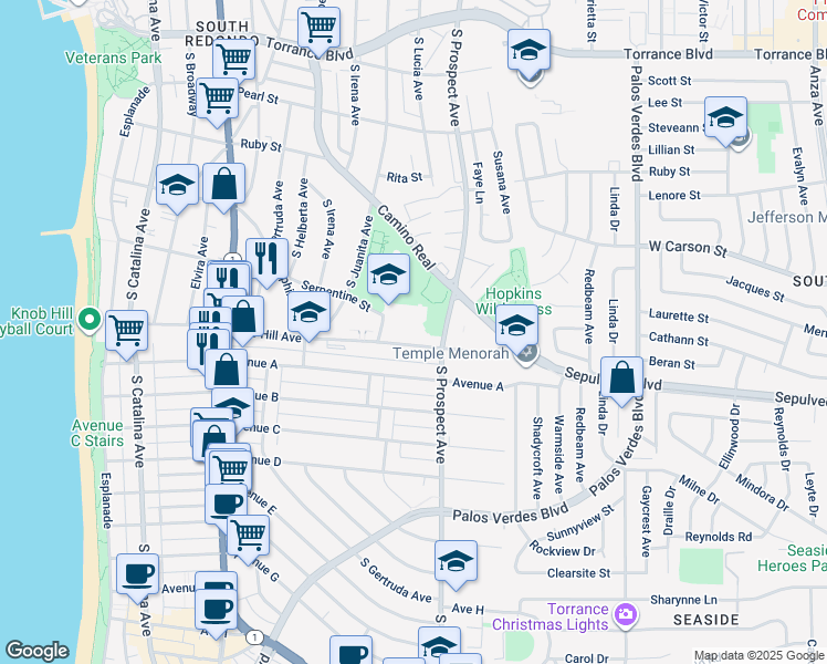 map of restaurants, bars, coffee shops, grocery stores, and more near 815 Knob Hill Avenue in Redondo Beach
