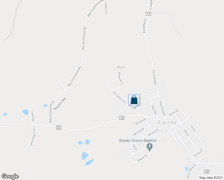 map of restaurants, bars, coffee shops, grocery stores, and more near 105 River Breeze Road in Jasper