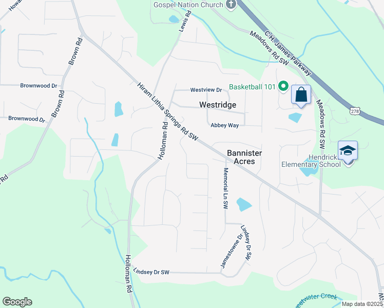 map of restaurants, bars, coffee shops, grocery stores, and more near 4646 Sammy Drive Southwest in Powder Springs