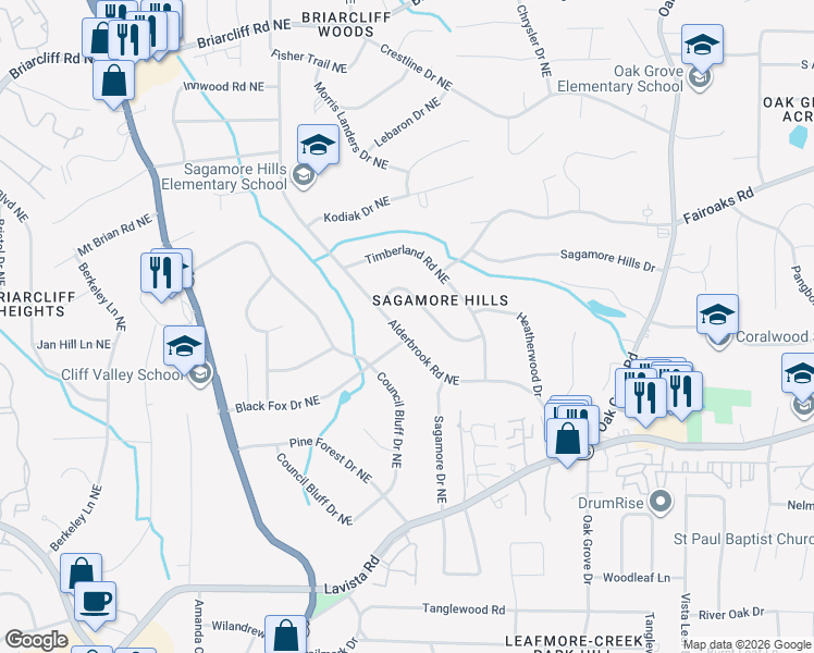 map of restaurants, bars, coffee shops, grocery stores, and more near 1688 Alderbrook Road Northeast in Atlanta