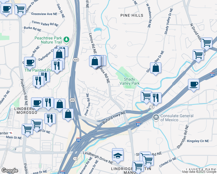 map of restaurants, bars, coffee shops, grocery stores, and more near 2694 Park Avenue in Atlanta