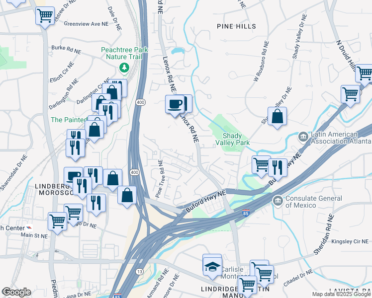 map of restaurants, bars, coffee shops, grocery stores, and more near 2694 Park Avenue in Atlanta