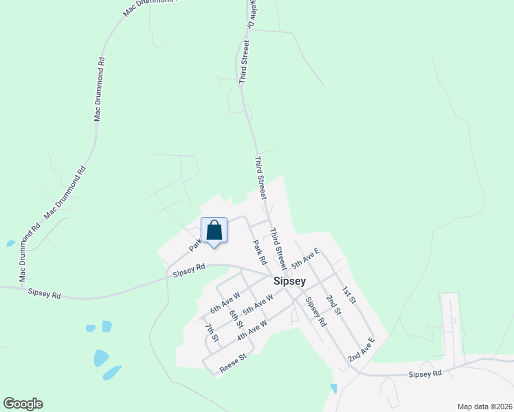 map of restaurants, bars, coffee shops, grocery stores, and more near 6470 Third Streeet in Sipsey