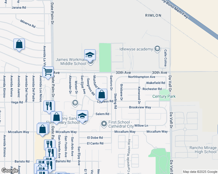 map of restaurants, bars, coffee shops, grocery stores, and more near 30212 Inverness Drive in Cathedral City