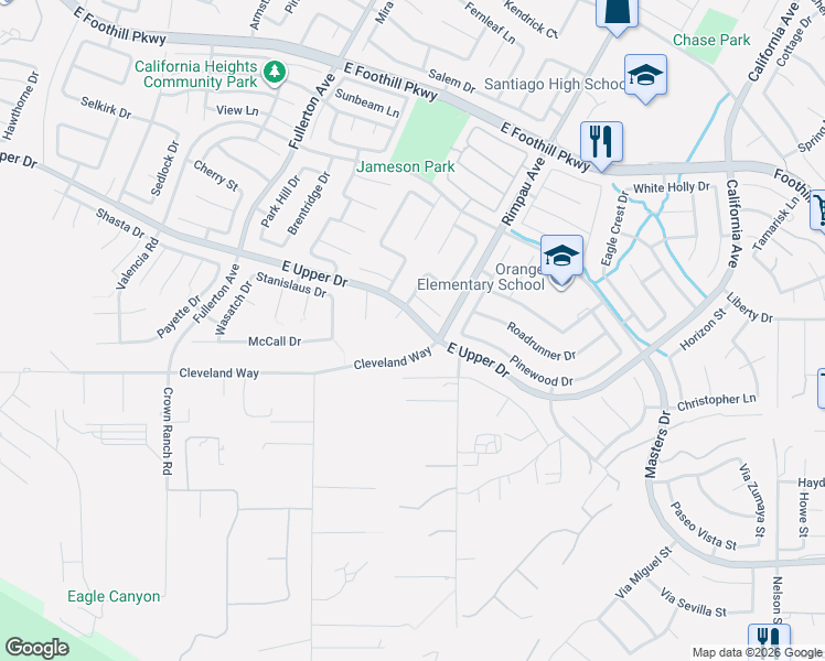 map of restaurants, bars, coffee shops, grocery stores, and more near 3795 Peregrine Circle in Corona