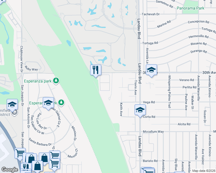 map of restaurants, bars, coffee shops, grocery stores, and more near 30353 Crown Lane in Cathedral City