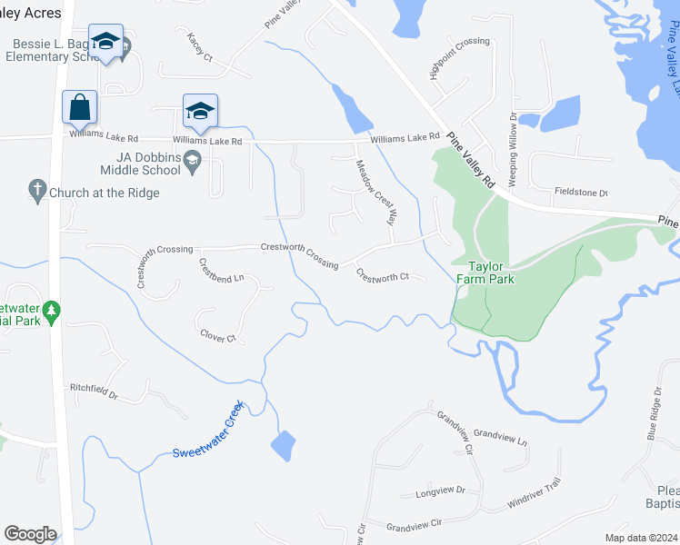 map of restaurants, bars, coffee shops, grocery stores, and more near 291 Crestworth Crossing in Powder Springs
