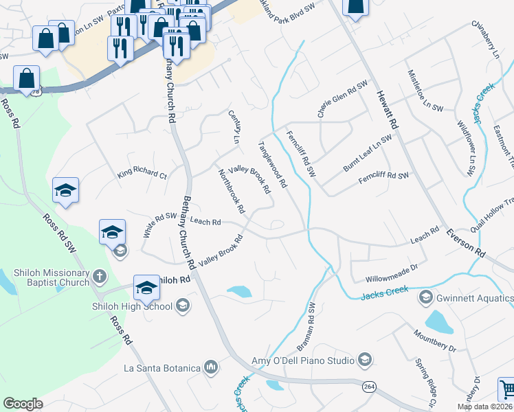map of restaurants, bars, coffee shops, grocery stores, and more near 4049 Valley Brook Road in Snellville