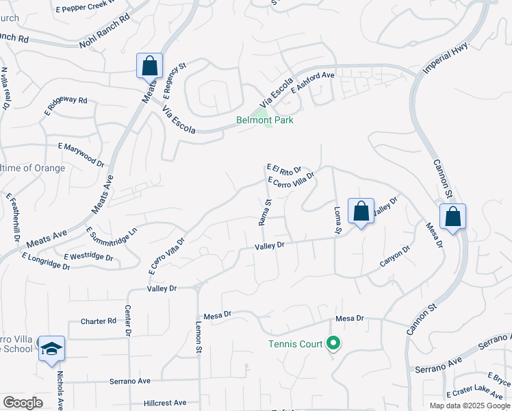 map of restaurants, bars, coffee shops, grocery stores, and more near 18732 Monte Vista Circle in Villa Park