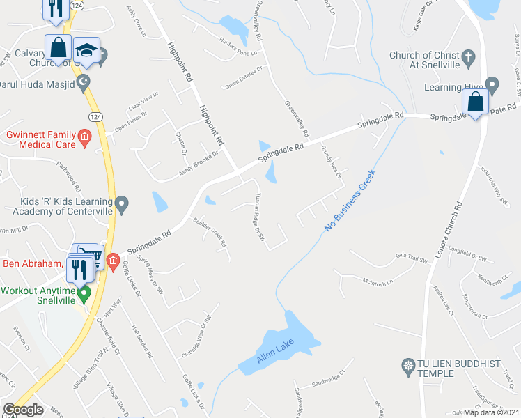 map of restaurants, bars, coffee shops, grocery stores, and more near 3196 Tuscan Ridge Drive Southwest in Snellville