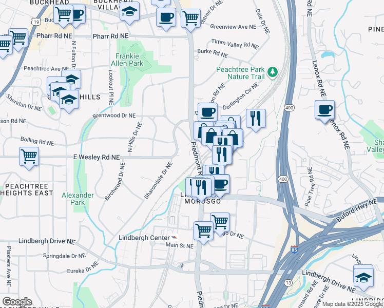 map of restaurants, bars, coffee shops, grocery stores, and more near in Atlanta