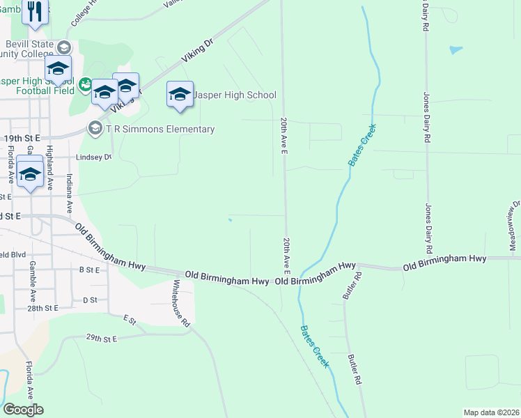 map of restaurants, bars, coffee shops, grocery stores, and more near 1802 Devon Drive in Jasper