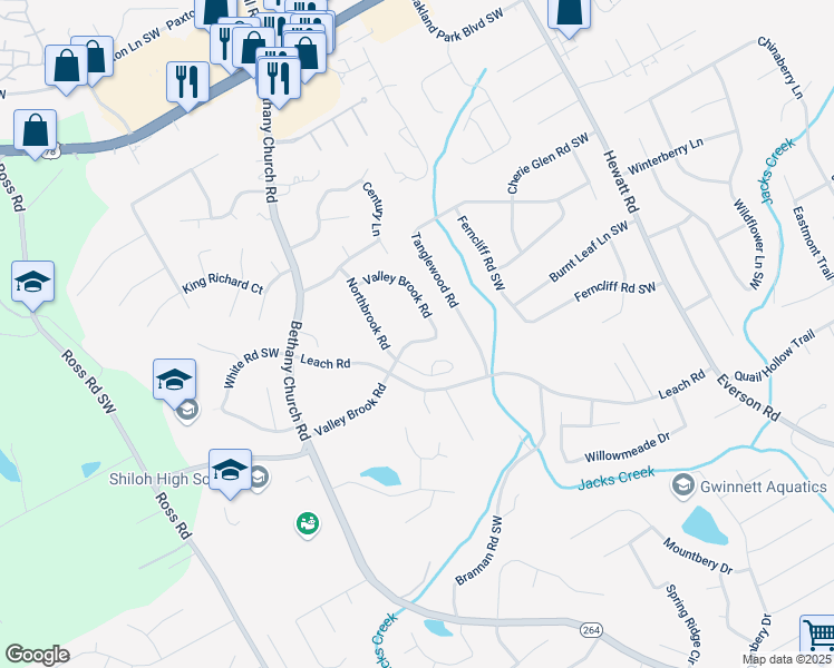 map of restaurants, bars, coffee shops, grocery stores, and more near 4039 Valley Brook Road in Snellville