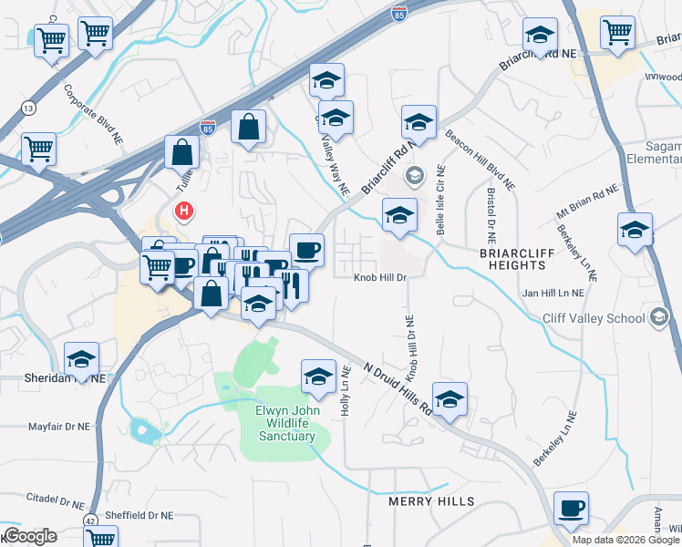 map of restaurants, bars, coffee shops, grocery stores, and more near 2661 Briarcliff Road Northeast in Atlanta