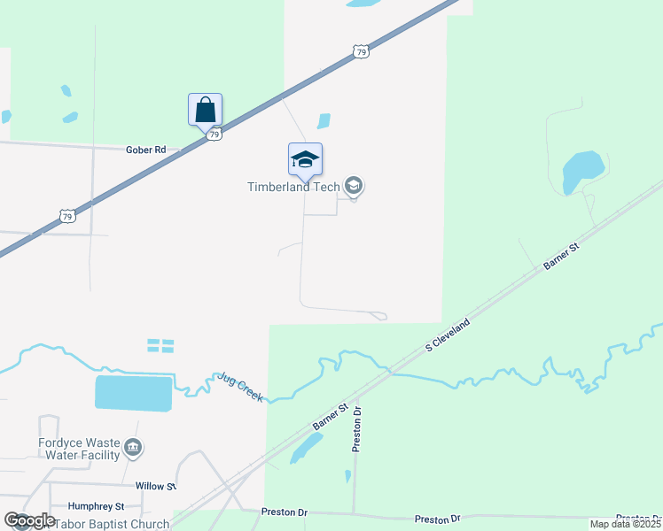 map of restaurants, bars, coffee shops, grocery stores, and more near 1718 Industrial Drive in Fordyce