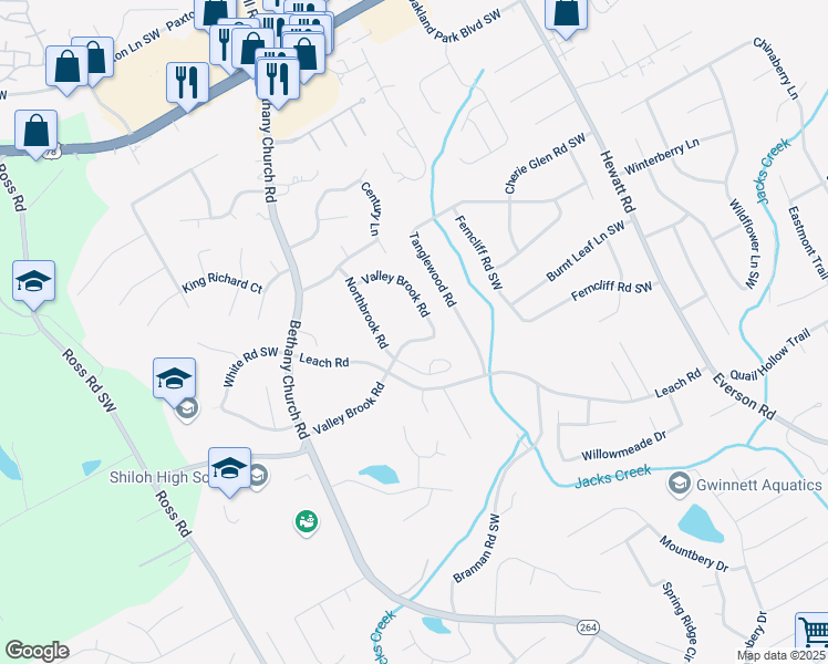 map of restaurants, bars, coffee shops, grocery stores, and more near 4039 Valley Brook Road in Snellville