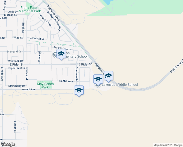map of restaurants, bars, coffee shops, grocery stores, and more near 3059 Cayenne Way in Perris